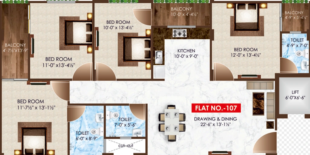 4 BHK Flat in Vinayak Royal Regaliya in Girdharipura, Jaipur - Image 923432