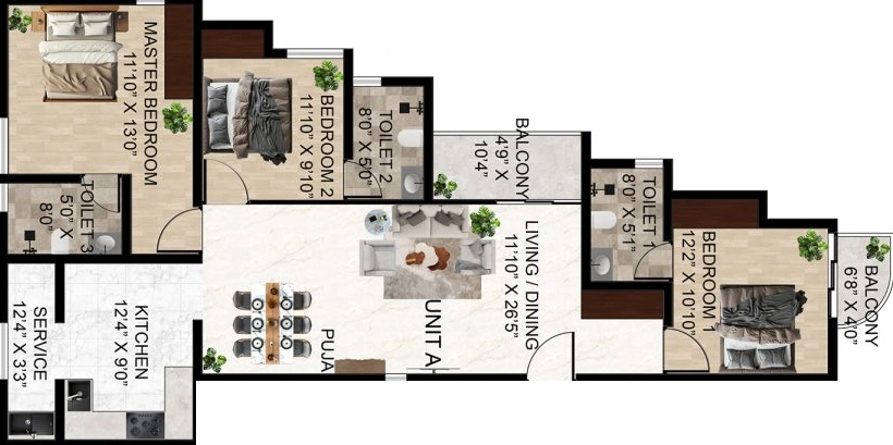 3 BHK Flat in Rams Sakura in Thiruvanmiyur, Chennai - Image 923464