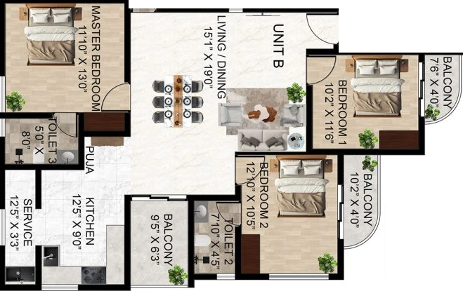 3 BHK Flat in Rams Sakura in Thiruvanmiyur, Chennai - Image 923465