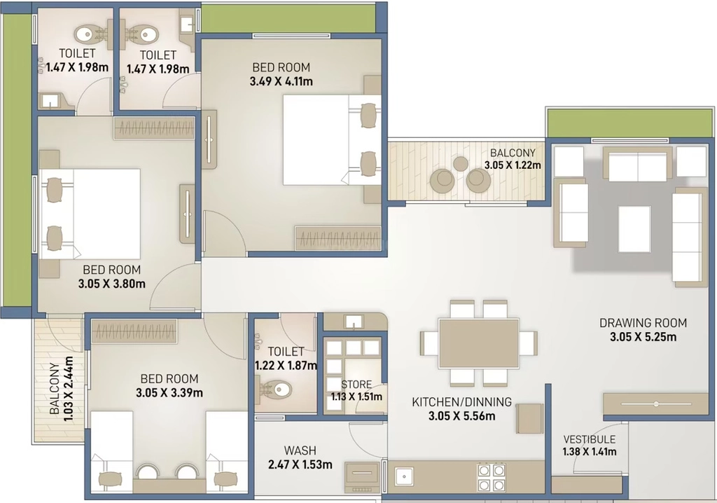 3 BHK Flat in Shree Vallabh Vatrika Residency in Nana Chiloda, Ahmedabad - Image 923512
