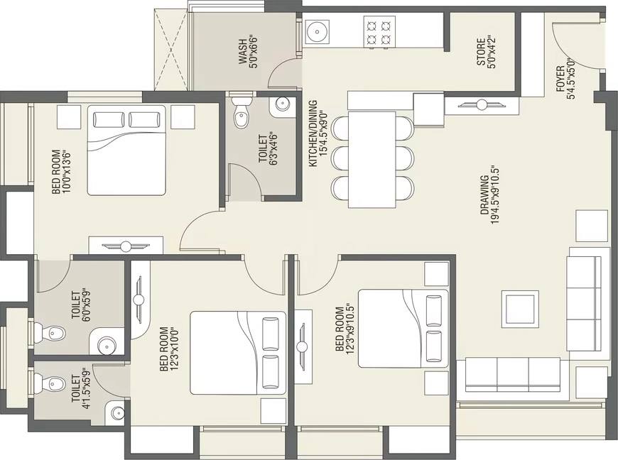 3 BHK Flat in Vrundavan Shyam Elegance in Jodhpur Village, Ahmedabad - Image 923574