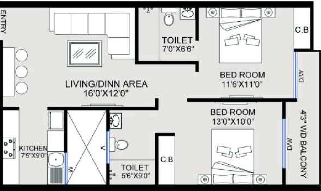 2 BHK Flat in Pari Paradise in GMS Road, Dehradun - Image 923677