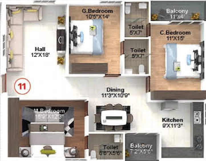 3 BHK Flat in PVR Elite in Kanuru, Vijayawada - Image 923685