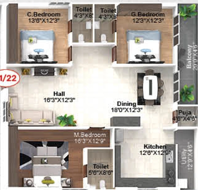 3 BHK Flat in PVR Elite in Kanuru, Vijayawada - Image 923687
