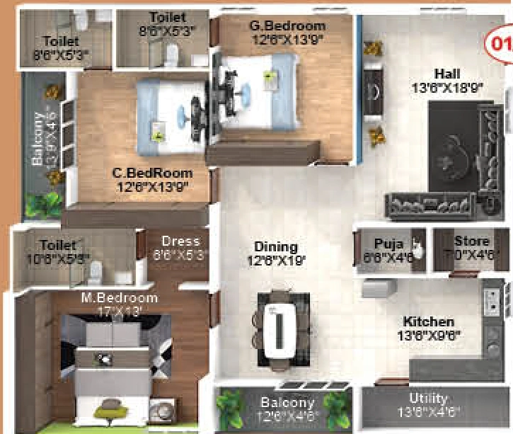 3 BHK Flat in PVR Elite in Kanuru, Vijayawada - Image 923688