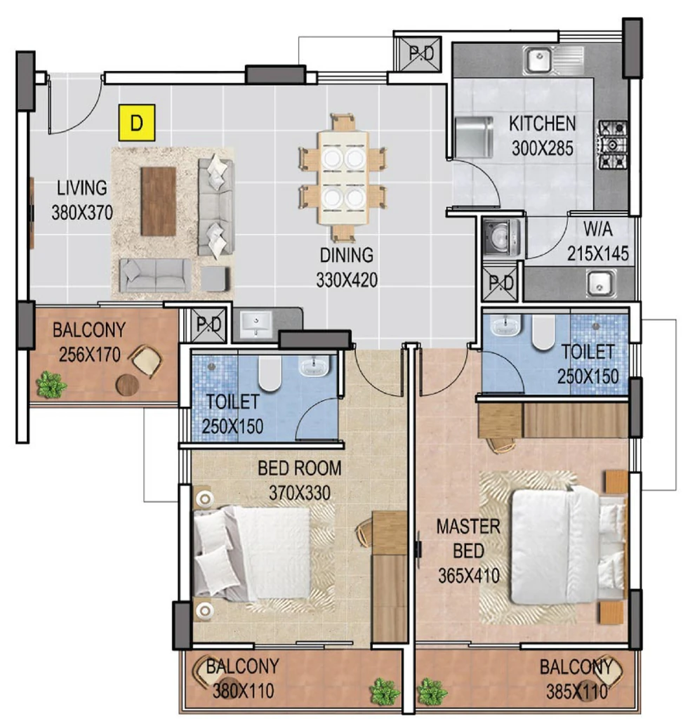 2 BHK Flat in Veegaland Green Capitol in Kulathoor, Thiruvananthapuram - Image 923710