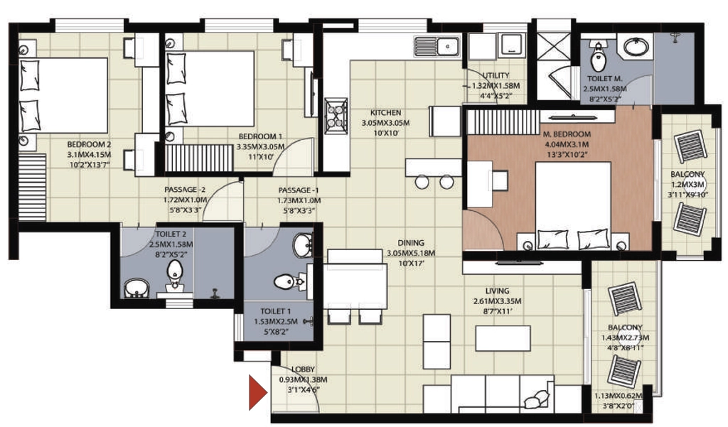 3 BHK Flat in Brigade Sapphire in Hebbal, Mysore - Image 923730