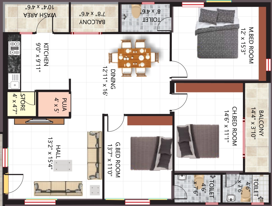 3 BHK Flat in Urban Meadows in Kanuru, Vijayawada - Image 923735