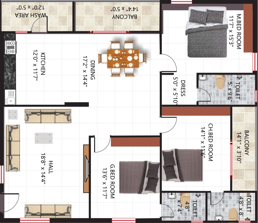 3 BHK Flat in Urban Meadows in Kanuru, Vijayawada - Image 923736