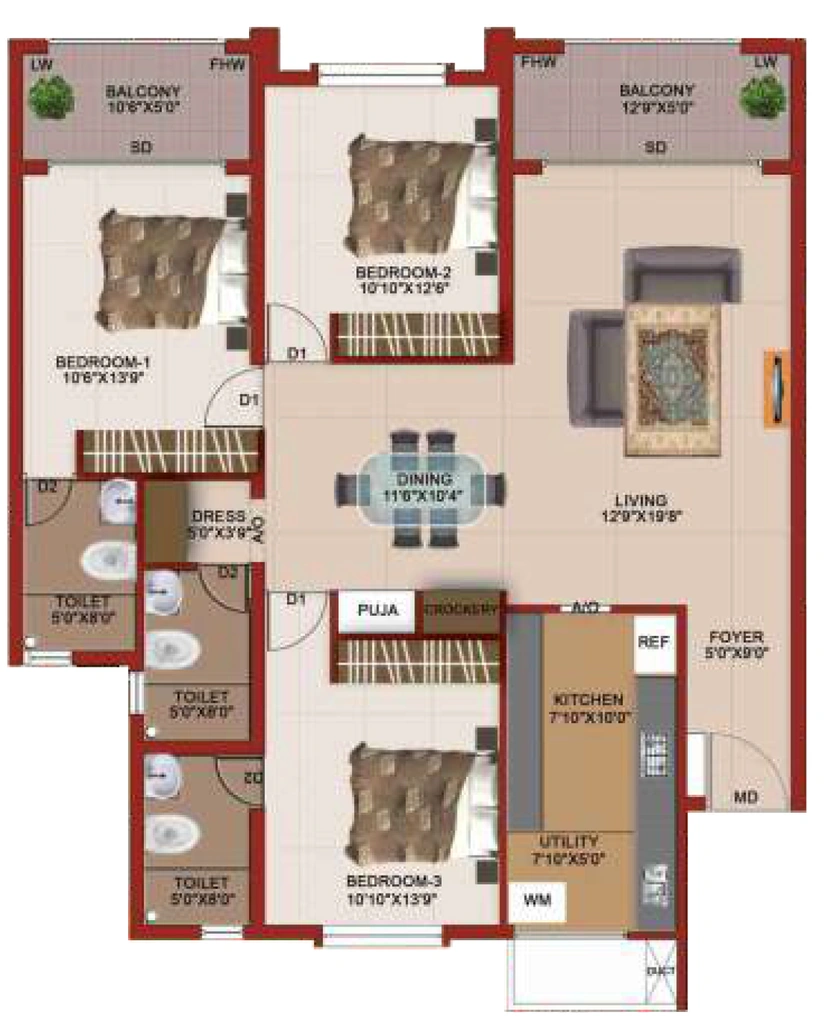 3 BHK Flat in Sankalp Central Park in Yadavagiri, Mysore - Image 923738