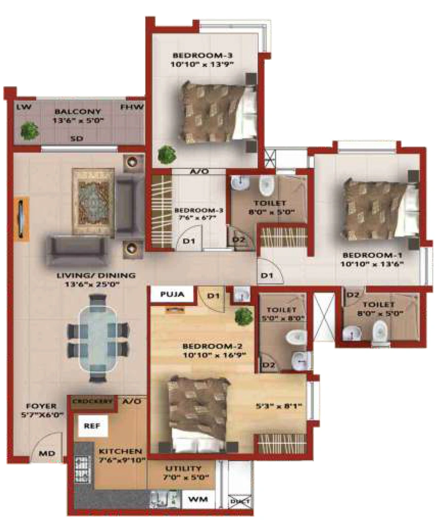 3 BHK Flat in Sankalp Central Park in Yadavagiri, Mysore - Image 923739
