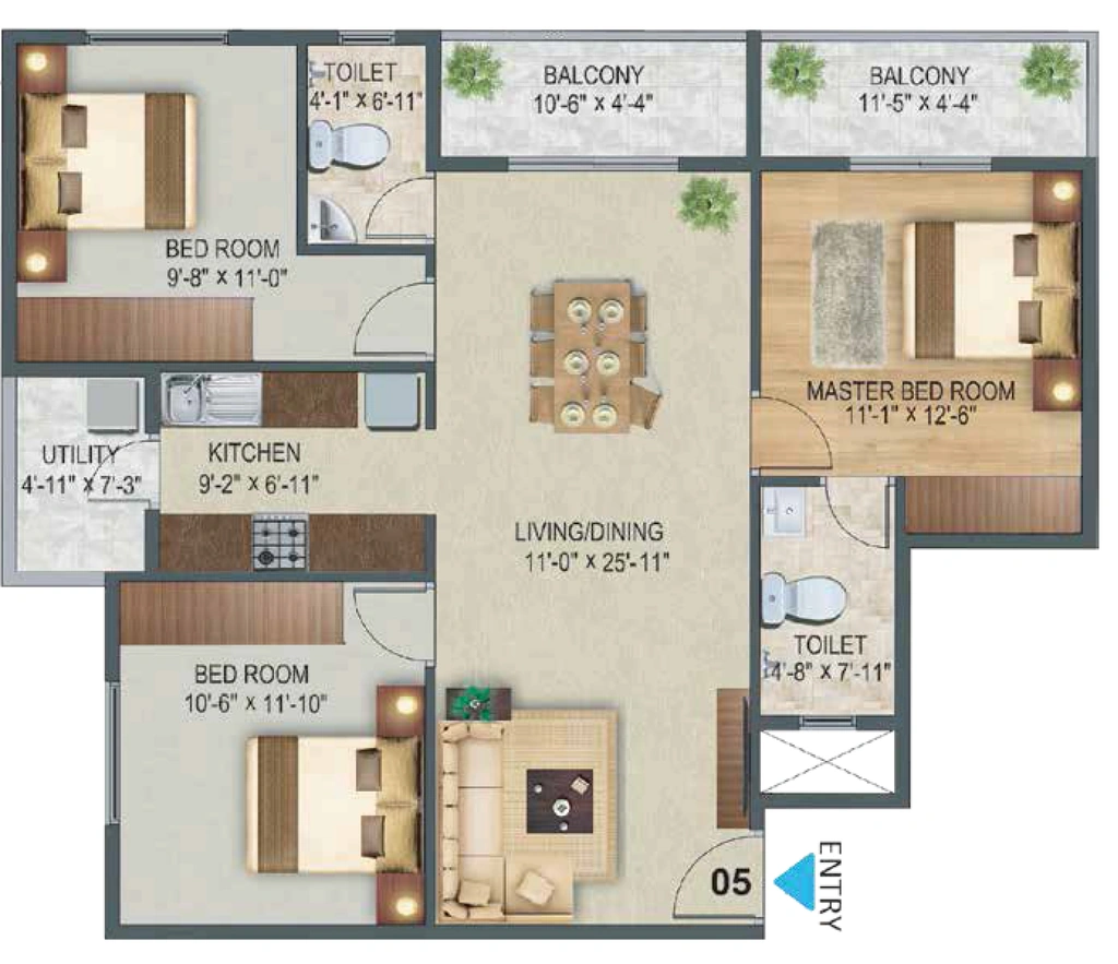 3 BHK Flat in Sowparnika The Landmark in Vijayanagar, Mysore - Image 923745