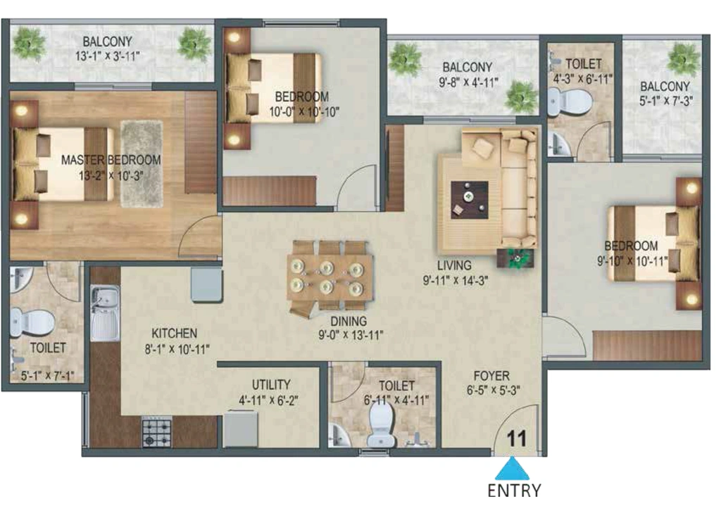 3 BHK Flat in Sowparnika The Landmark in Vijayanagar, Mysore - Image 923746