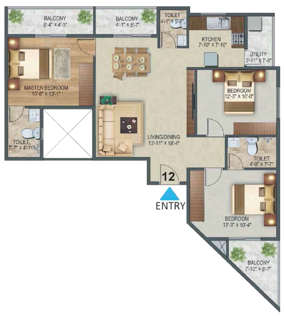 3 BHK Flat in Sowparnika The Landmark in Vijayanagar, Mysore - Image 923747