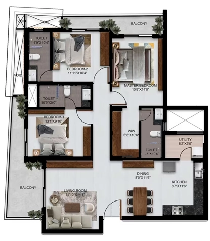 3 BHK Flat in Sunpure V4 in Vijayanagar, Mysore - Image 923748