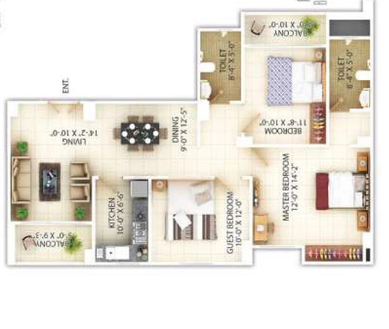 3 BHK Flat in Pragjyotish Piya Towers in VIP Road, Guwahati - Image 923995