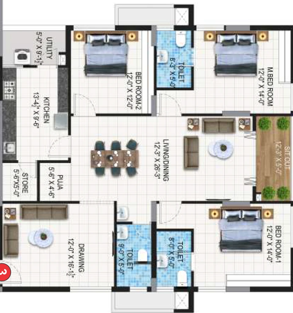 3 BHK Flat in Edara Twilight Park in Maddilapalem, Visakhapatnam - Image 923786