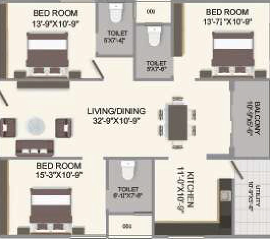 3 BHK Flat in Sardar Empire 101 in Sheela Nagar, Visakhapatnam - Image 923822