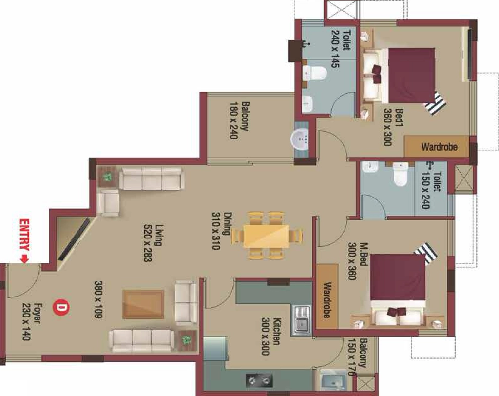 2 BHK Flat in Lotus Keralavilasam Palace in Thrippunithura, Kochi - Image 923915