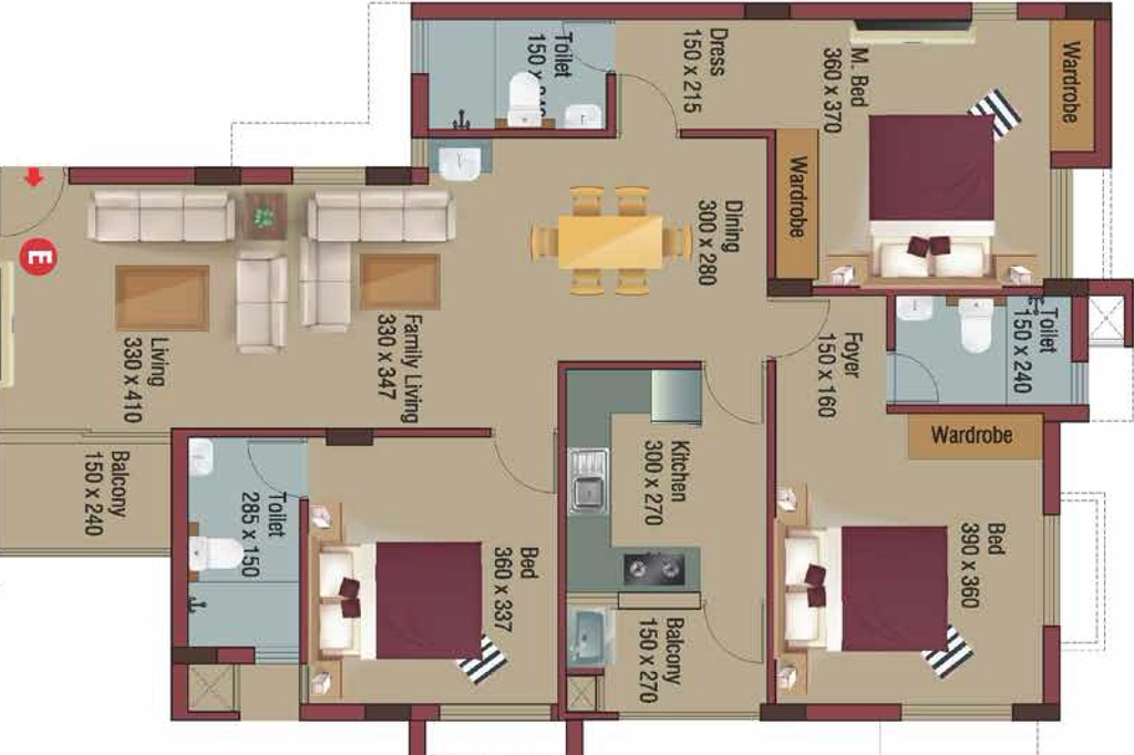 3 BHK Flat in Lotus Keralavilasam Palace in Thrippunithura, Kochi - Image 923916