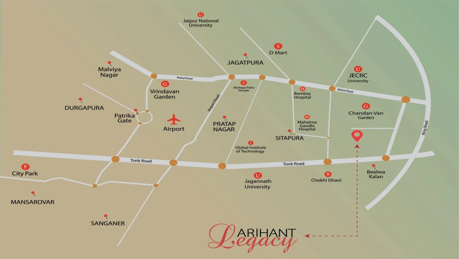 Location of Arihant Legacy Signature Tower in Jagatpura, Jaipur - Image 416590