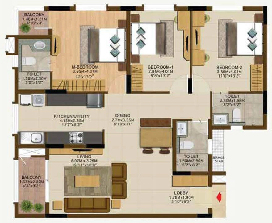 3 BHK Flat in Brigade Topaz in Shakthinagar, Mysore - Image 923977