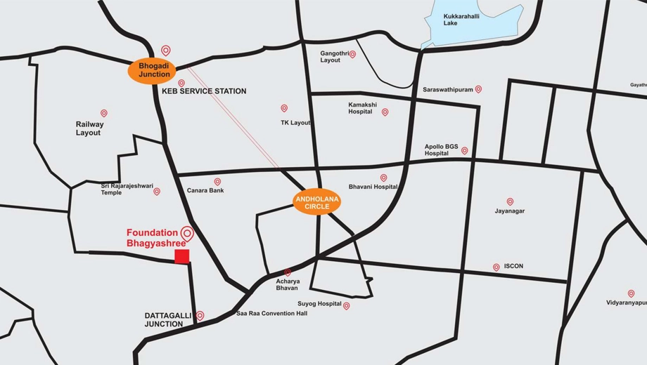 Location of Foundations Bhagyashree in Rajarajeshwari Nagar, Mysore - Image 416670