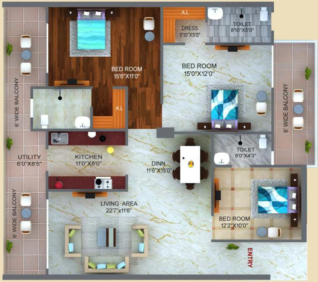 3 BHK Flat in Avenue Jewel Sapphire in Dalanwala, Dehradun - Image 924022