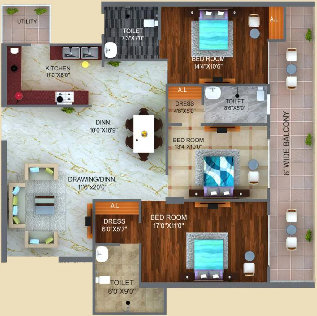 3 BHK Flat in Avenue Jewel Sapphire in Dalanwala, Dehradun - Image 924023