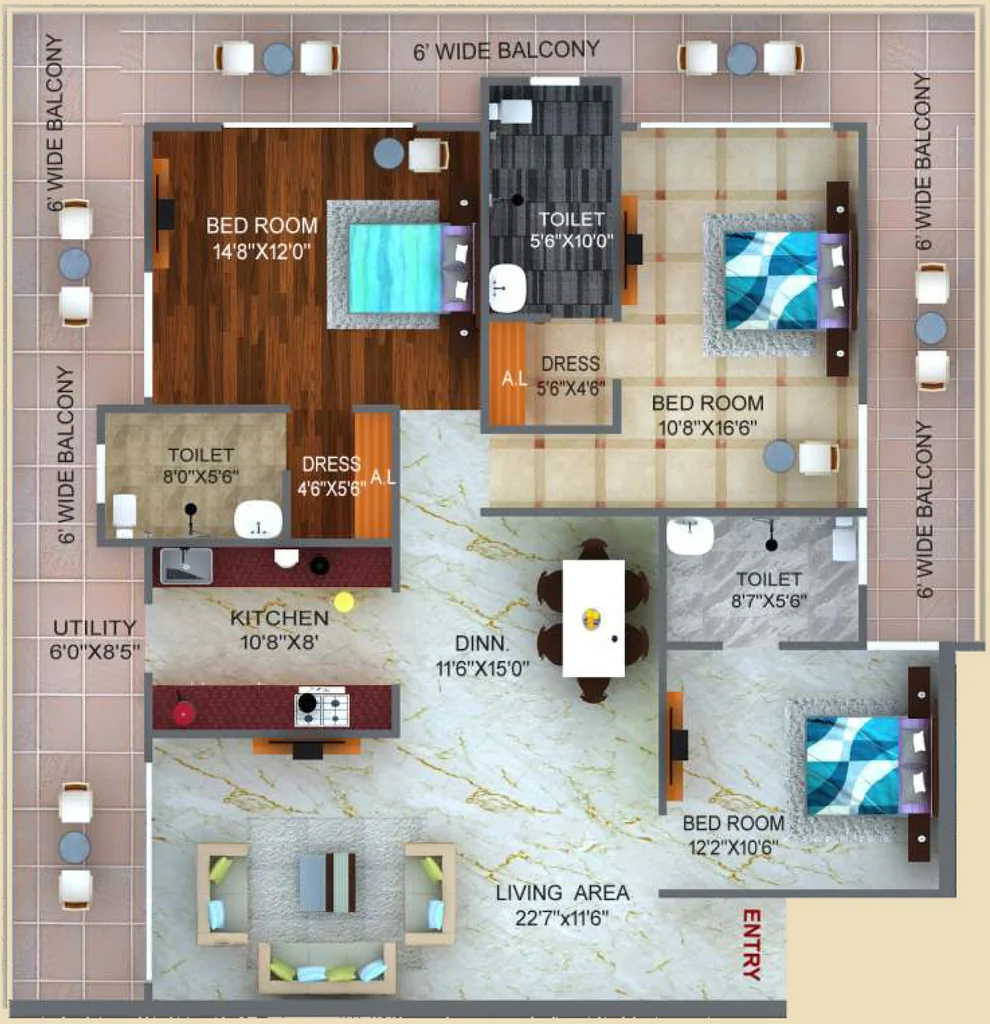 3 BHK Flat in Avenue Jewel Sapphire in Dalanwala, Dehradun - Image 924024