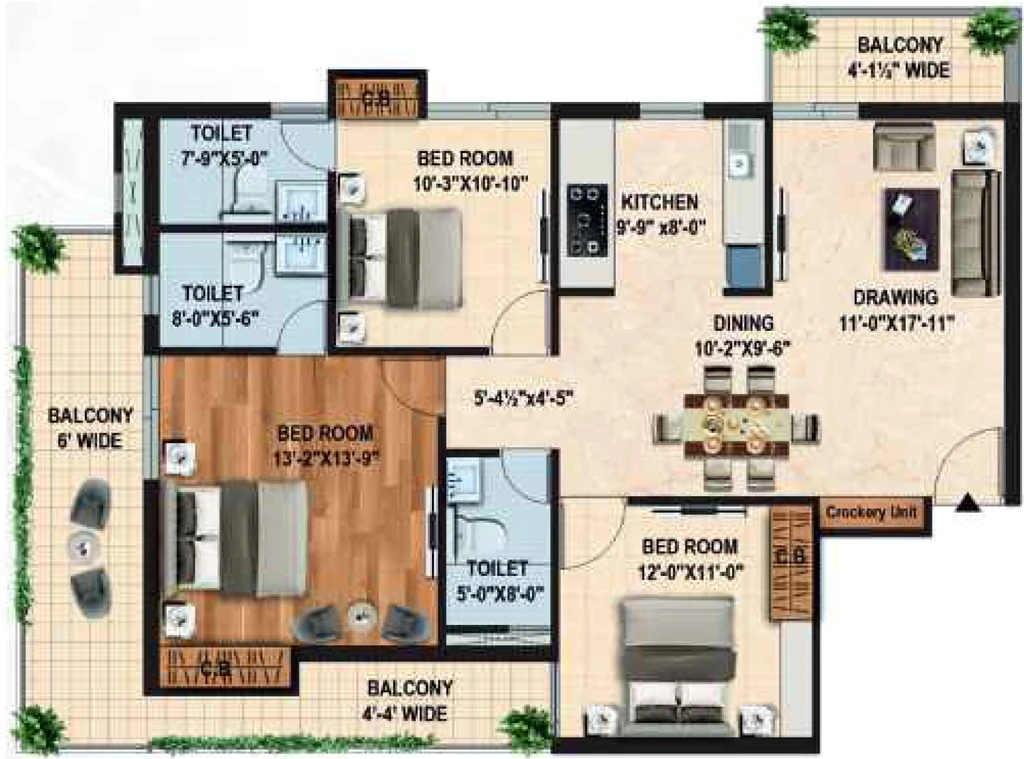 3 BHK Flat in Doon Capital Royal Casa in GMS Road, Dehradun - Image 924054