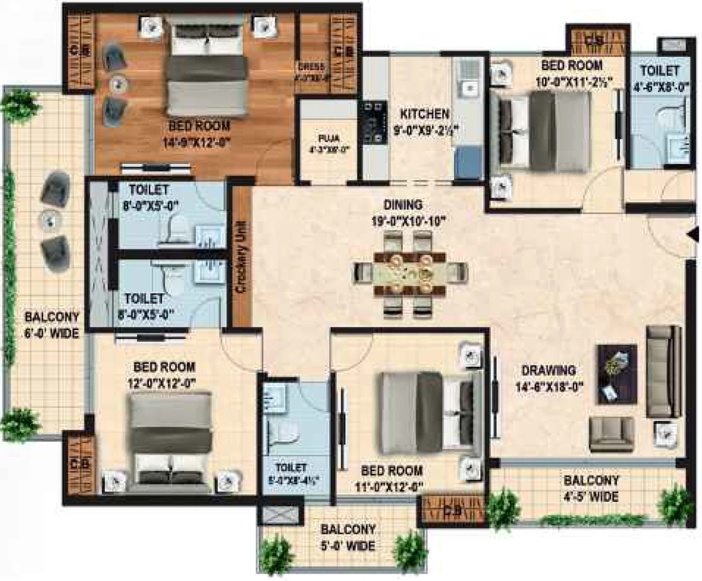 4 BHK Flat in Doon Capital Royal Casa in GMS Road, Dehradun - Image 924059