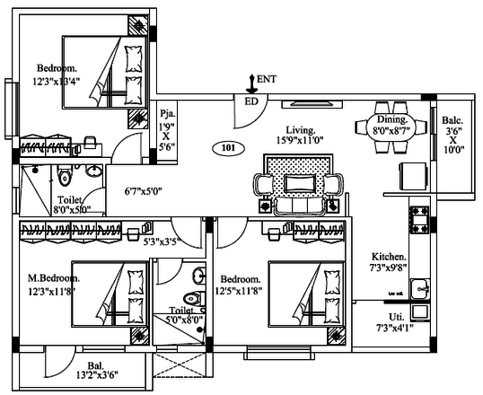 3 BHK Flat in Foundations Silicon in Vijayanagar, Mysore - Image 924165