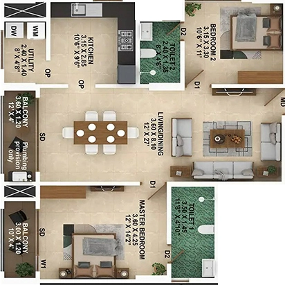 2 BHK Flat in Confident Infinity in Cheranalloor, Kochi - Image 924197