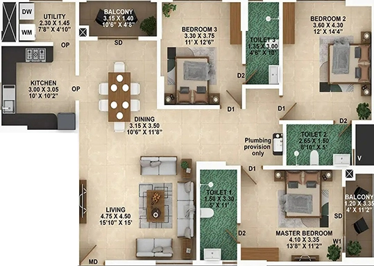 3 BHK Flat in Confident Infinity in Cheranalloor, Kochi - Image 924199