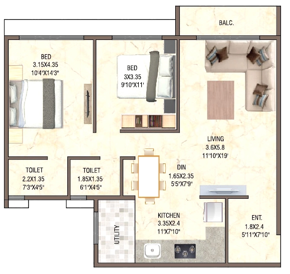 2 BHK Flat in Prakruti Prem in Vijayanagar, Mysore - Image 924214