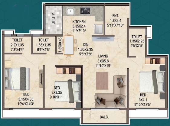 3 BHK Flat in Prakruti Prem in Vijayanagar, Mysore - Image 924215