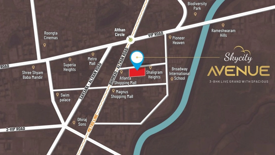 Location of Nilkanth Skycity Avenue in Althan, Surat - Image 417324