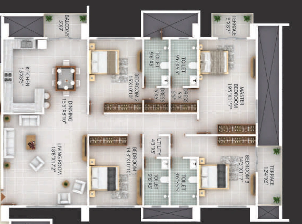 4 BHK Flat in Ramindri Sapphire Tower in Beltola, Guwahati - Image 924372