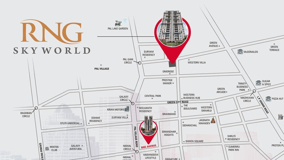 Location of RNG Skyworld in Adajan, Surat - Image 417363