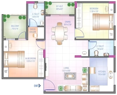 2 BHK Flat in Sowparnika Blue Bells in Vijayanagar, Mysore - Image 924255
