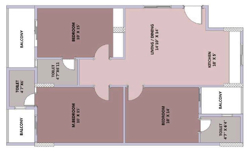 3 BHK Flat in Trendz Whispering Woods in Bogadi 2nd Stage, Mysore - Image 924252