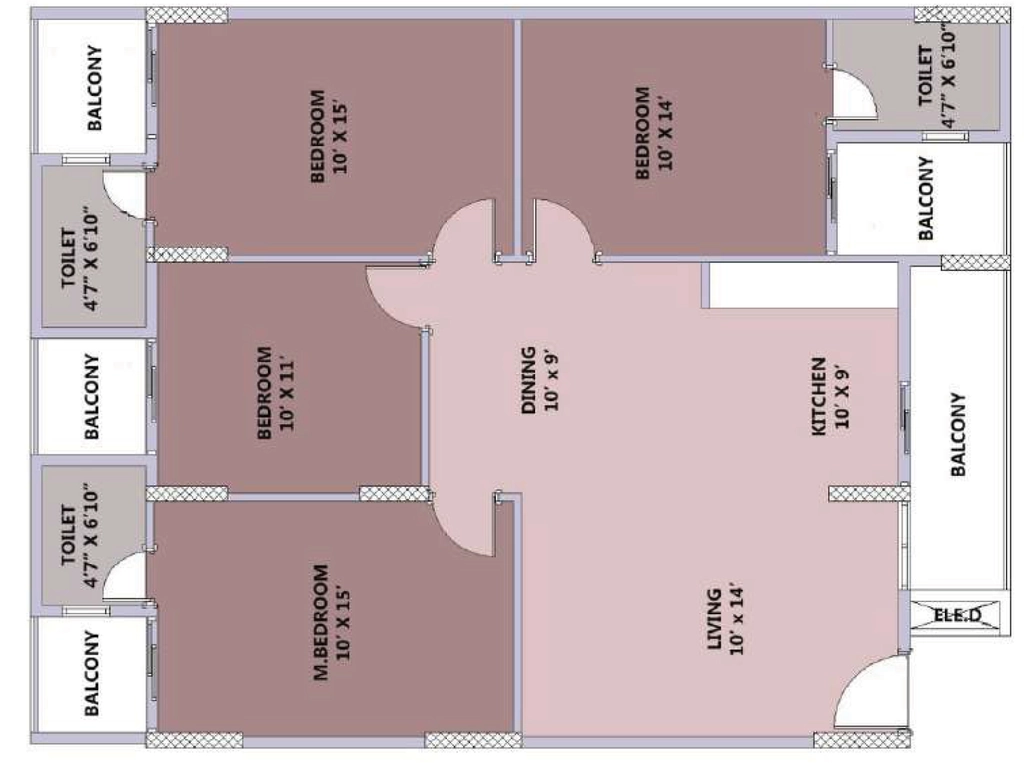 4 BHK Flat in Trendz Whispering Woods in Bogadi 2nd Stage, Mysore - Image 924254