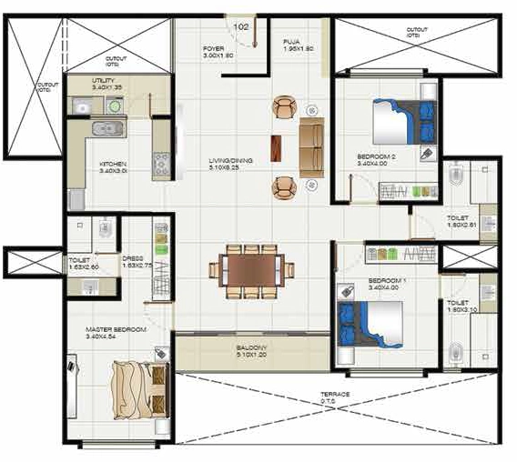 3 BHK Flat in Sunpure Meraki in Yadavagiri, Mysore - Image 924333