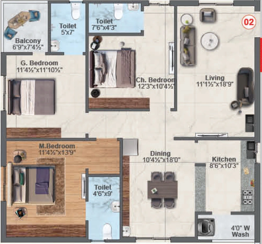 3 BHK Flat in Raj Royal Icon in Tadepalli, Vijayawada - Image 924454