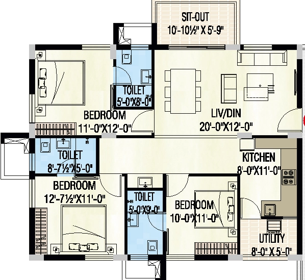 3 BHK Flat in Badris Jishnu Nivas in Tadigadapa, Vijayawada - Image 924477