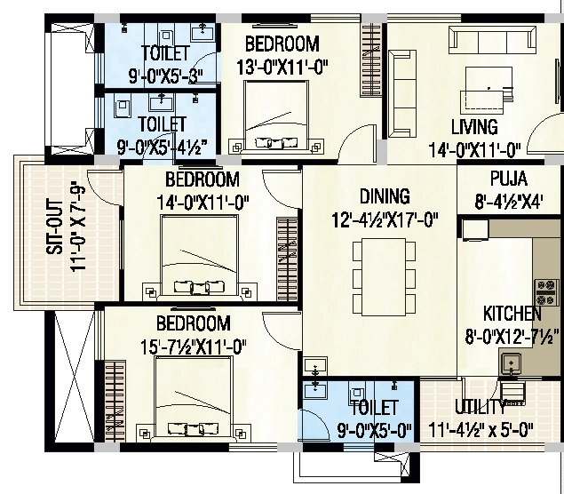 3 BHK Flat in Badris Jishnu Nivas in Tadigadapa, Vijayawada - Image 924478