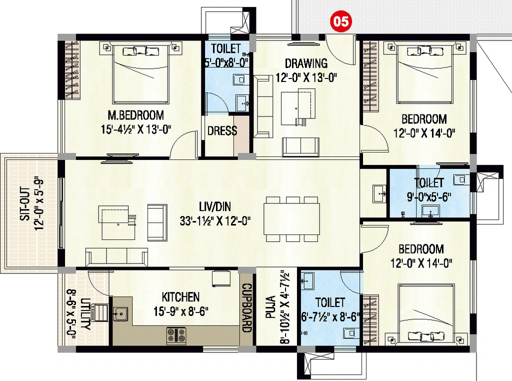 3 BHK Flat in Badris Jishnu Nivas in Tadigadapa, Vijayawada - Image 924480