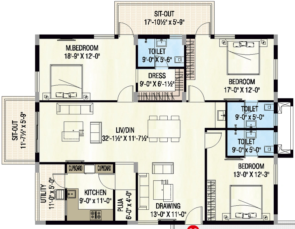 3 BHK Flat in Badris Jishnu Nivas in Tadigadapa, Vijayawada - Image 924481