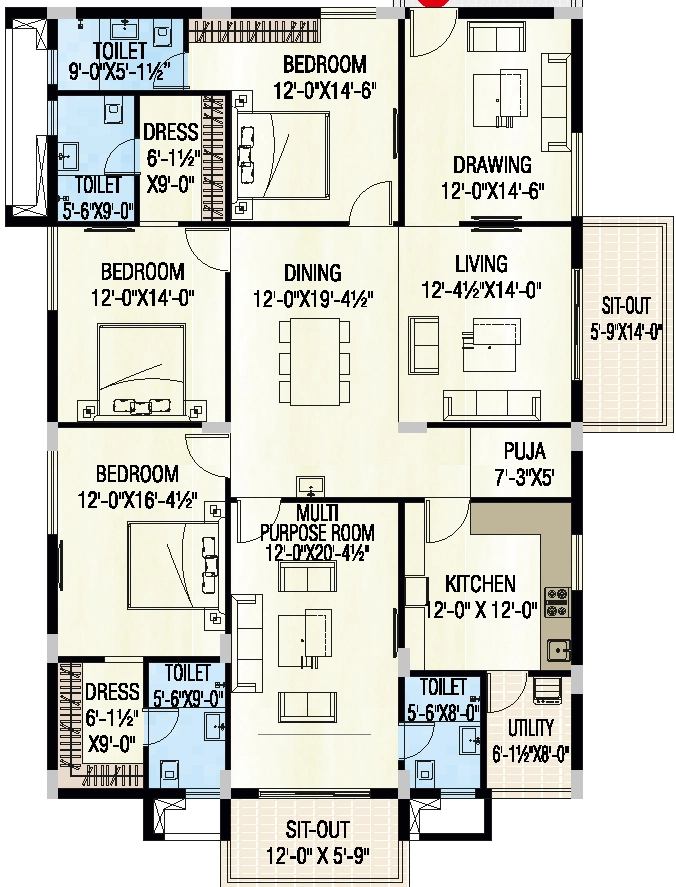 3 BHK Flat in Badris Jishnu Nivas in Tadigadapa, Vijayawada - Image 924485